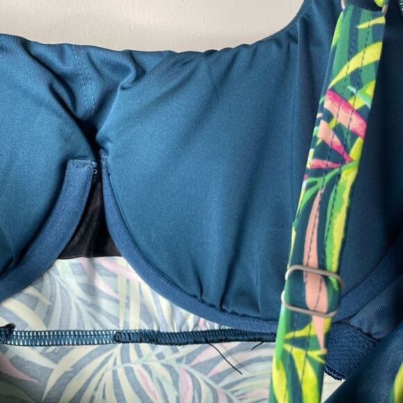 LANDS END Tankini Top Womens 8 Square Neck NEW Baltic Teal Multi Palm Underwire - Picture 6 of 8